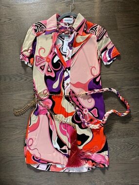 Emilio Pucci Pink, Purple & Cream dress it42 or size 6 with tassel chain belt